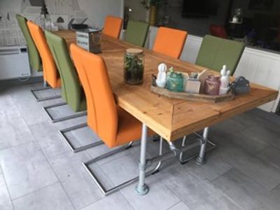 Set van 8 leren eetkamerstoelen - met sledepoot - diverse kleuren leer - Echt leer, Industrieel, ontdek de vele Leersoorten en Kleuren bij ShopX