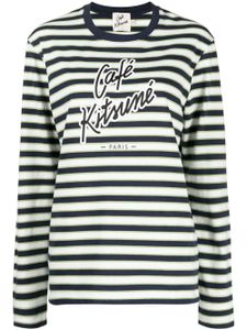 CAFÉ KITSUNÉ t-shirt rayé en coton à logo imprimé - Vert