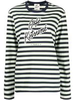 CAFÉ KITSUNÉ t-shirt rayé en coton à logo imprimé - Vert - thumbnail