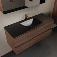 MONDIAZ AIVY 120cm badmeubel Mocha, wastafel Urban solid surface midden 1 kraangat met spiegelkast (AI-351621URBAN-SI - AI-M120MOMI - AI-C120MOMI) - thumbnail