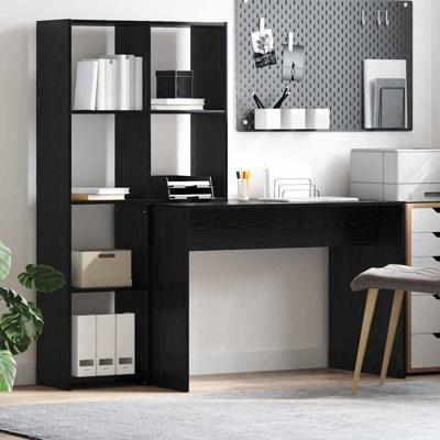Bureau met plank Zwart eiken 138.5 x 55 x 143 cm Bewerkt hout