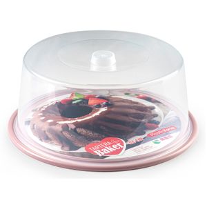 Ronde taart/gebak bewaardoos transparant 32 x 15 cm met roze bodem   -