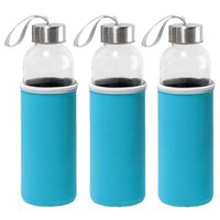 6x Stuks glazen waterfles/drinkfles met turquoise blauwe softshell bescherm hoes 520 ml