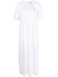 Jil Sander robe longue froncée à manches courtes - Blanc