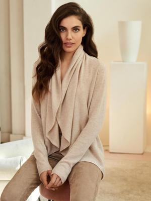 Open cashmere cardigan met sjaalkraag