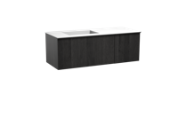 Balmani Forma zwevend badmeubel 135 x 55 cm zwart eiken met Tablo Stretto asymmetrisch linkse wastafel in solid surface mat wit, Verticale symmetrische rechte ribbel
