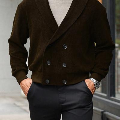 Bon&Bon Men's Burgundy Double-Breasted Shawl Collar Knitted Jacket Army Green / XXL