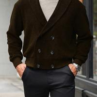 Bon&Bon Men's Burgundy Double-Breasted Shawl Collar Knitted Jacket Army Green / XXL