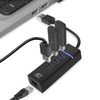 ACT connectivity usb hub 3.2 3x usb-a ethernet, zwart