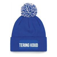 Tering koud muts met pompon unisex - one size - blauw - apres-ski muts - thumbnail