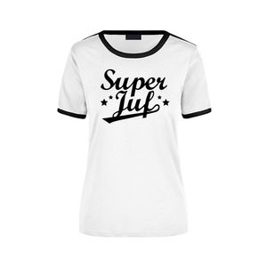 Super juf wit/zwart ringer t-shirt voor dames