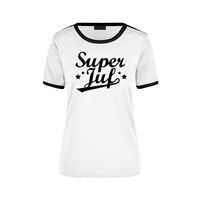 Super juf wit/zwart ringer t-shirt voor dames - thumbnail