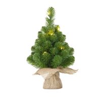 1x Mini kunst kerstboom met 10 LED lampjes 45 cm - Kunstkerstboom - thumbnail