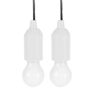 Treklamp LED licht - 2x - kunststof - wit - 15 cm - met koord van 90 cm