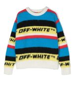 Off-White Kids pull à logo en intarsia - Bleu