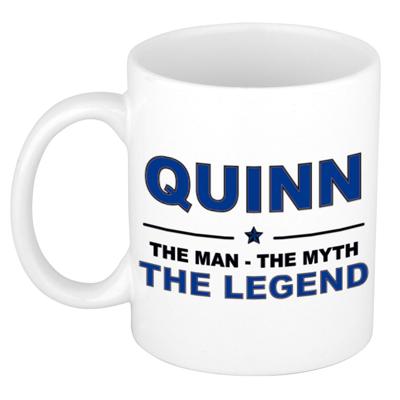 Quinn cadeau mok - man myth legend - naam koffiemok / beker - wit en blauw - 300 ml