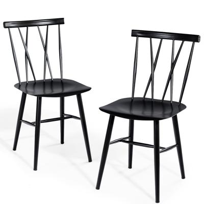 Set van 2 Eetkamerstoelen van Metaal Keukenstoelen met Rugleuning voor Eetkamer/Woonkamer/Keuken Zwart