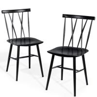 Set van 2 Eetkamerstoelen van Metaal Keukenstoelen met Rugleuning voor Eetkamer/Woonkamer/Keuken Zwart