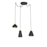 QAZQA Moderne hanglamp 3-lichts zwart met goud - Mia