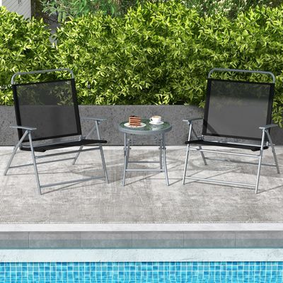 Bistrotafel met 2 Stoelen Inklapbare Balkonset 3-Delige Tuinmeubelset Lage Zithoogte Zitgroep voor Tuin/Binnenplaats/Balkon Zwart