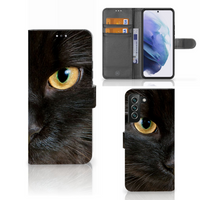 Samsung Galaxy S22 Plus Telefoonhoesje met Pasjes Zwarte Kat - thumbnail