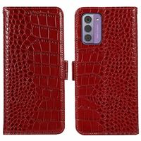 Nokia G42 Crocodile Series Wallet Leren Hoesje met RFID - Rood - thumbnail