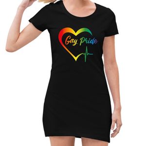 Gaypride kloppend regenboog hart jurkje zwart dames XL (44)  -