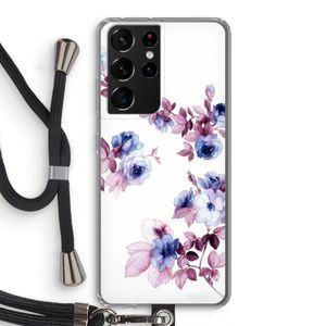 Waterverf bloemen: Samsung Galaxy S21 Ultra Transparant Hoesje met koord