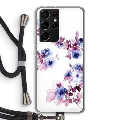 Waterverf bloemen: Samsung Galaxy S21 Ultra Transparant Hoesje met koord