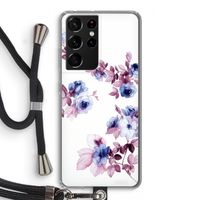 Waterverf bloemen: Samsung Galaxy S21 Ultra Transparant Hoesje met koord