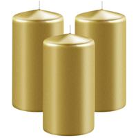 Enlightening Candles Cilinder/stompkaars - 3x - goud - D8 x H12 cm - 45 branduur