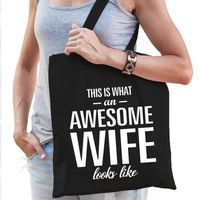 Awesome wife / vrouw cadeau tas zwart voor dames   - - thumbnail