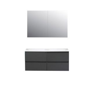 Badkamermeubel BWS Pepper Wastafel Acryl Incl Spiegelkast 2 Deurs Zonder Krg 120x55x46 cm Antraciet