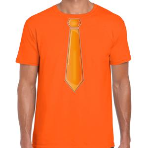 Verkleed t-shirt voor heren - stropdas oranje - oranje - carnaval - foute party - verkleedshirt