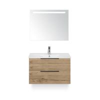 Seville Badmeubelset 80 cm - Natuur Eiken Edge greep - Wastafel Enjoy - met Sence Spiegel