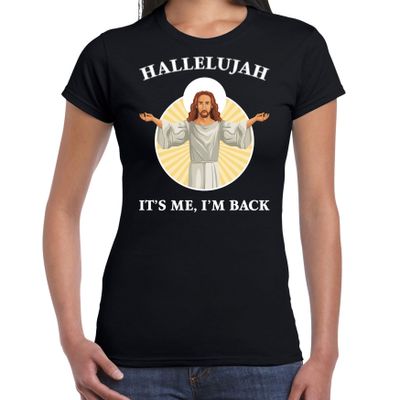 Hallelujah its me im back Kerst t-shirt / outfit zwart voor dames Hallelujah its me im back Kerst t-shirt / outfit zwart voor dames
