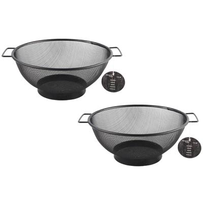 Vergiet - 2x stuks - zwart - RVS - 26 cm - keuken zeef