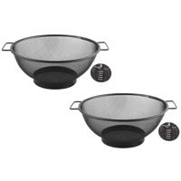 Vergiet - 2x stuks - zwart - RVS - 26 cm - keuken zeef Vergiet - 2x stuks - zwart - RVS - 26 cm - keuken zeef