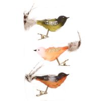 3x stuks luxe glazen decoratie vogels op clip gekleurd 11 cm   -