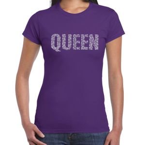 Glitter Queen t-shirt paars rhinestones steentjes voor dames - Glitter shirt/ outfit