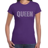 Glitter Queen t-shirt paars rhinestones steentjes voor dames - Glitter shirt/ outfit