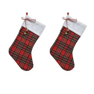 Kerstsok - 2x stuks - rood - ruitjes - 23 x 45 cm - polyester - geruit - kerstversiering