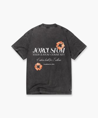 Jorcustom Flowers Loose Fit T-Shirt Heren Donkergrijs/Oranje - Maat M - Kleur: DonkergrijsOranje | Soccerfanshop
