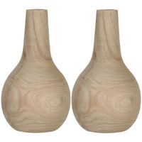 2x Bolvormige decoratie vaas/vazen van hout 28 x 16 cm bruin - Vazen
