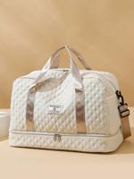 Solid Color Unisex Travel Luggage Zipper Tote Bag, Multifunctional With Independent Shoe Compartment, Large Capacity For Easy Outdoor Storage. Beige / One Size