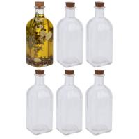 Excellent Houseware Weckflessen - 12x stuks - glas - transparant - 500 ml - met dop van kurk
