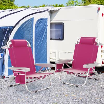 Opvouwbare Strandstoel met Verstelbare Rugleuning en Zijzakken Campingstoel Roze