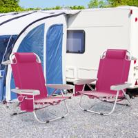 Opvouwbare Strandstoel met Verstelbare Rugleuning en Zijzakken Campingstoel Roze