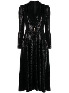 NISSA robe ornée de sequins à taille ceinturée - Noir