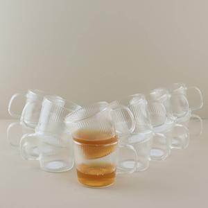 OTIX Theeglazen met Oor - Koffiekopjes - Koffietassen - Glazen met Ribbel - Reliëf - Set van 12 - 300ml - Glas - ROSE